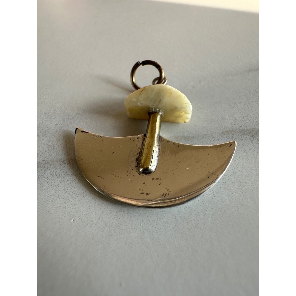 Vintage Mixed Metal Ulu Knife Pendant Artisan Stone Bone Inuktitut Jewelry 3.37g